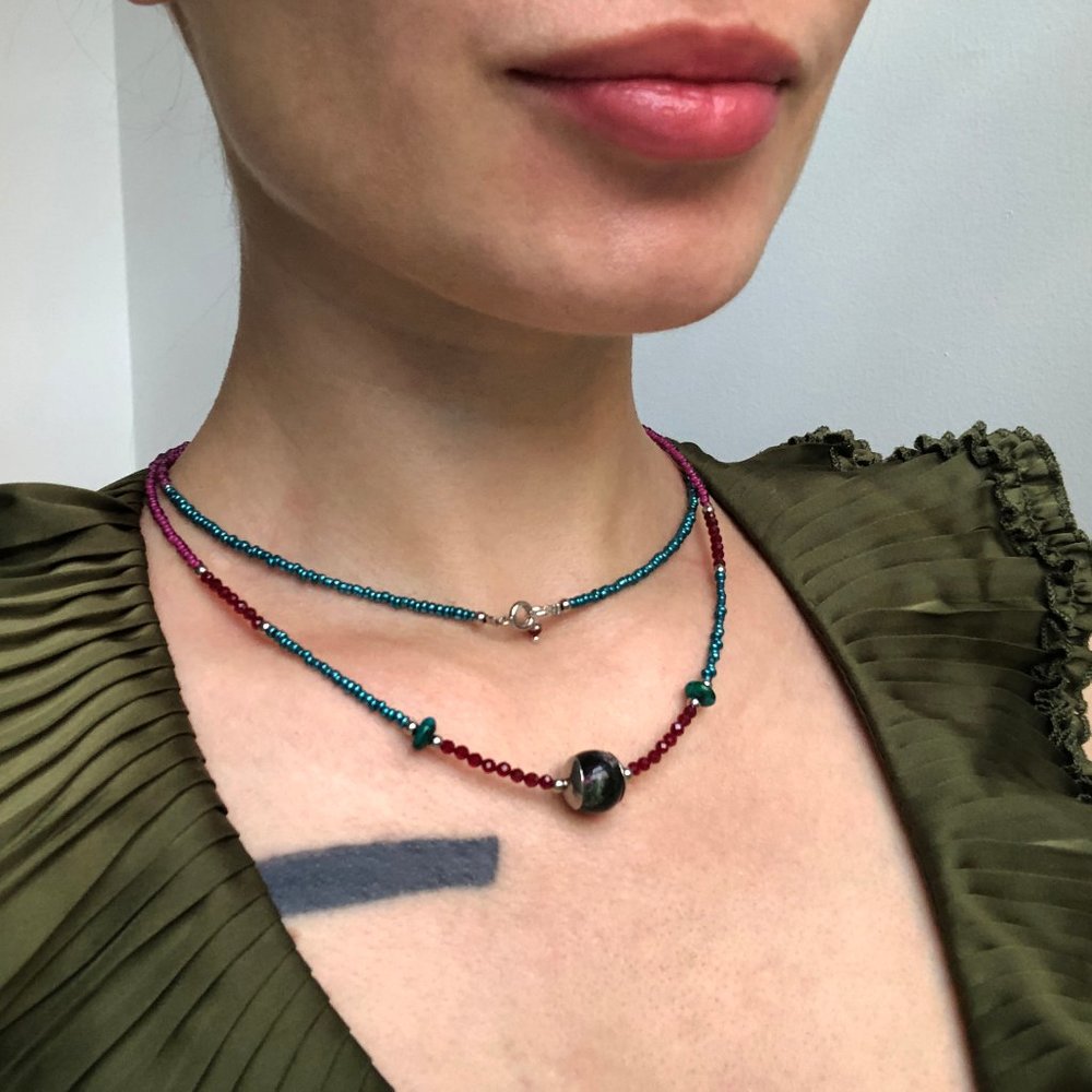 Thin colorful handmade necklace boho, unique wrap around seed bead necklace OOAK